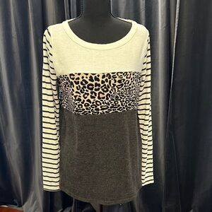 Staccato Leopard and Striped Long Sleeve Top